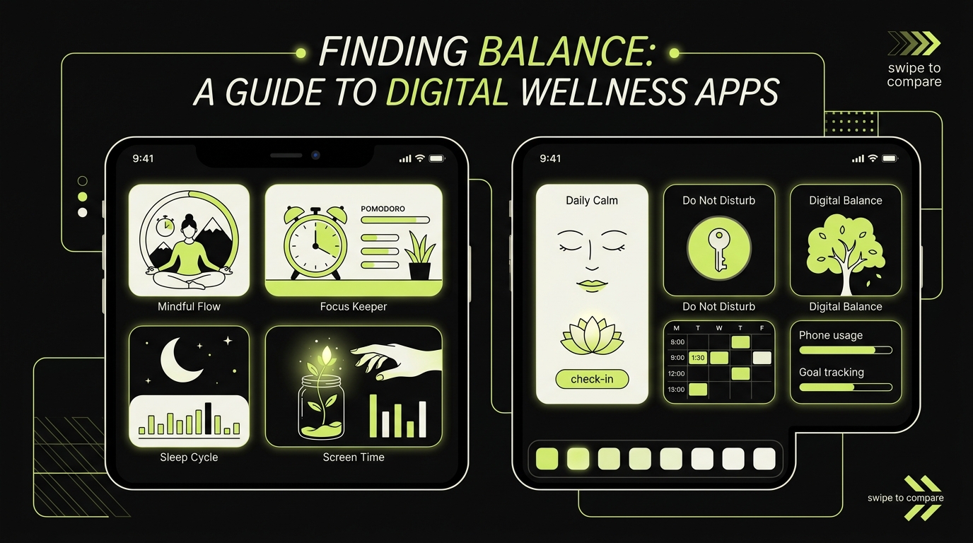 Comparison screen showing multiple digital wellness apps on an iPhone home screen