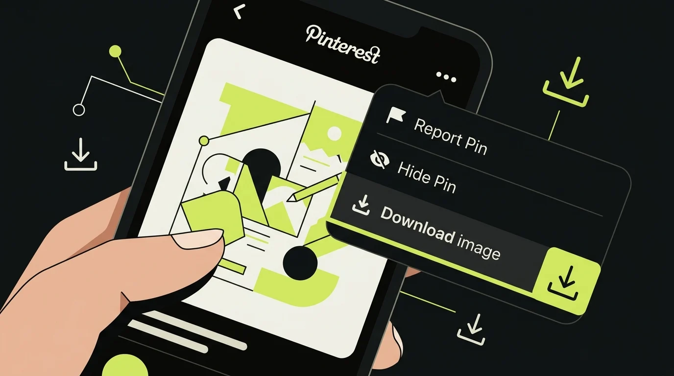 Pinterest image Pin with the official menu opened on the Download image action