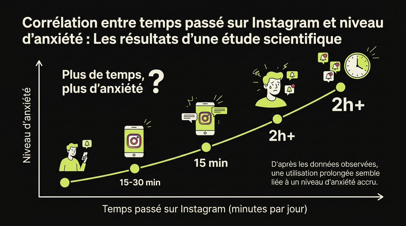 Graphique montrant la corrélation entre temps passé sur Instagram et niveau d'anxiété selon une étude scientifique